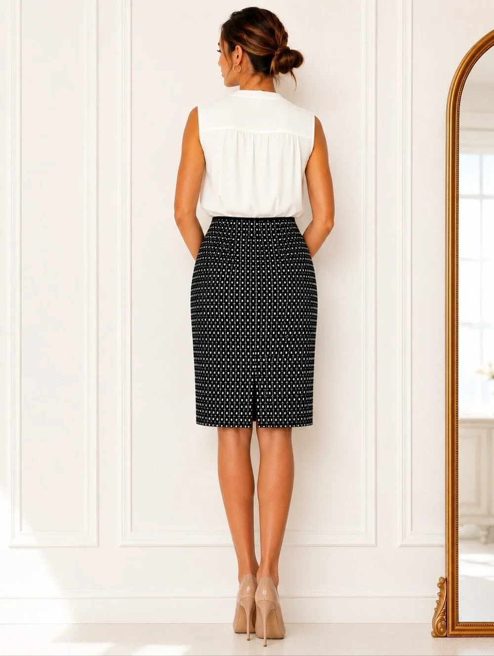 Express Black and White Midi Pencil Skirt